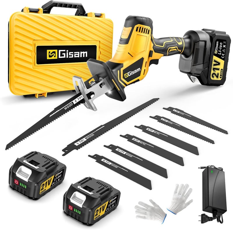 GIISAM Cordless Reciprocating Saw -2x4.0Ah Batteries, Brushless Motor, 3500SPM Max, One-Hand Operation, Tool-Free Blade Change, for DIY & Home Users - Image 1